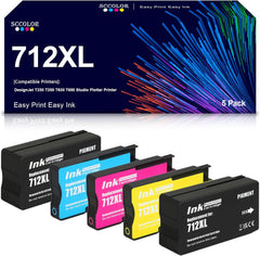 712 Ink Cartridge Remanufactured 712XL Ink Cartridges 5 Pack 80-ML Black,29-ML Cyan Magenta Yellow Replacement for DesignJet T650 T630 T230 T210 Studio Plotter Printer