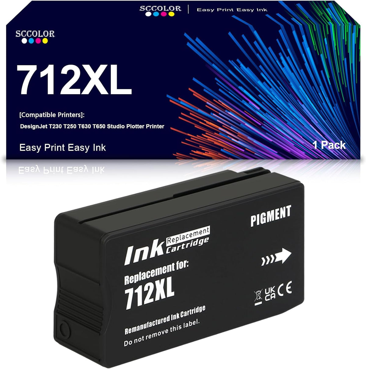 712 Black Ink Cartridge Remanufactured 1PK 80-ML 712XL Black Ink Cartridge Replacement for DesignJet T650 T630 T230 T210 Studio Plotter Printers.3ED71A