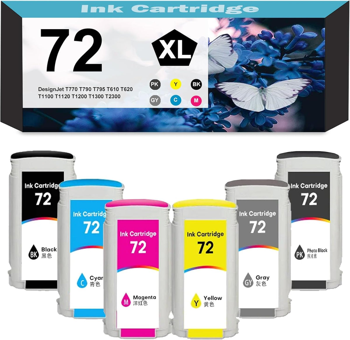 72 72XL Ink Cartridg 130-ML C9403A C9370A C9371A C9372A C9373A C9374A Replacement for 72 Ink use for DesignJet T770 T790 T795 T610 T620 T1100 T1120 T1200 T1300 T2300