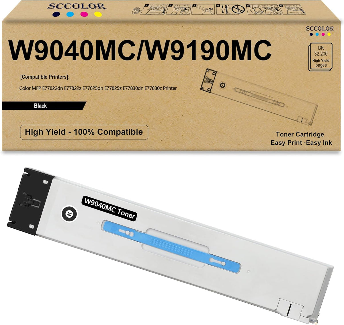 W9190MC W9040MC Black Toner Cartridge Replacement for MFP E77822dn E77822z E77825dn E77825z E77830dn E77830z Printers