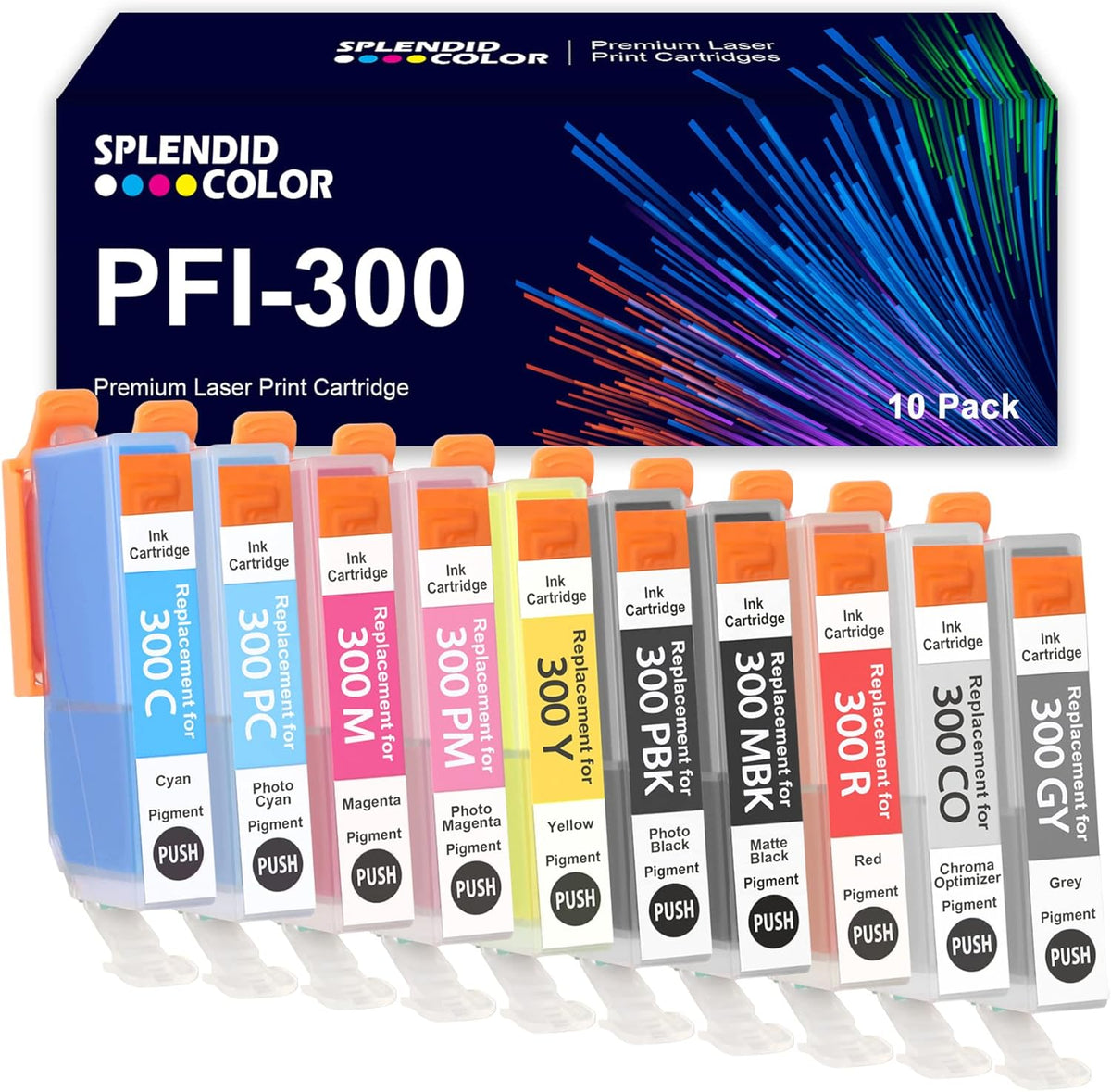 PFI-300 PFI300 PFI 300 Ink Cartridge Replacement for Canon ImagePROGRAF PRO 300 PRO-300 Printer.10 Colors Set 4192C007