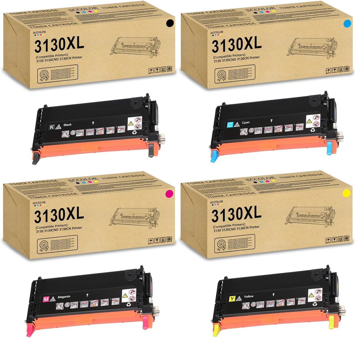 3130 Toner Cartridge 330-1198 330-1199 330-1200 330-1204 Replacement for Dell 3130 3130CND 3130CN Printers.4 Pack