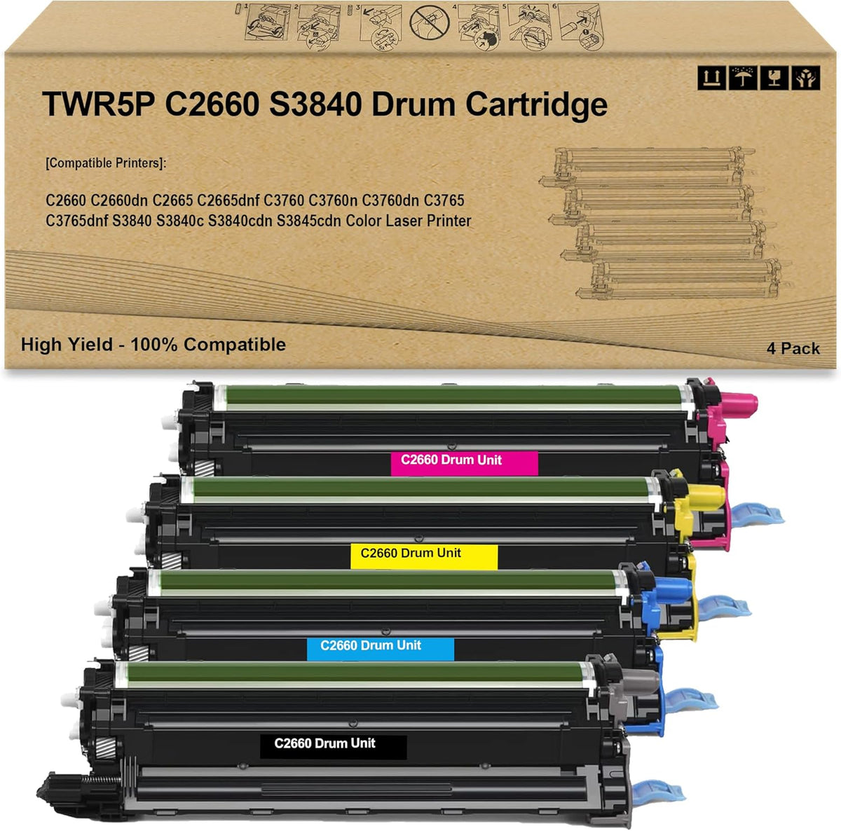 TWR5P C2660 S3840 Drum Cartridge / Imaging Kit Replacement for Dell 331-8434C2660 C2660dn C2665 C2665dnf C3760 C3760n C3760dn C3765 C3765dnf S3840 S3840c S3840cdn S3845cdn Color Printer